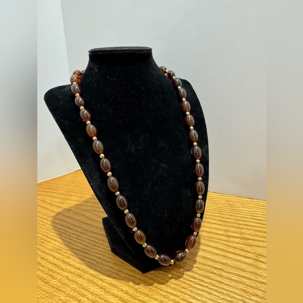 Vintage Elegant Brown Beaded Necklace with twist clasp